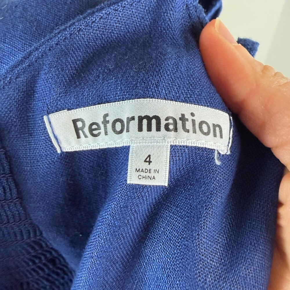 Reformation Belgium Midi Dress Linen Navy Blue Size 4 - Picture 11 of 12